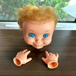 Vintage 1960s Mattel Mrs. Beasley Doll Head & Hands – Parts, Blue Eyes